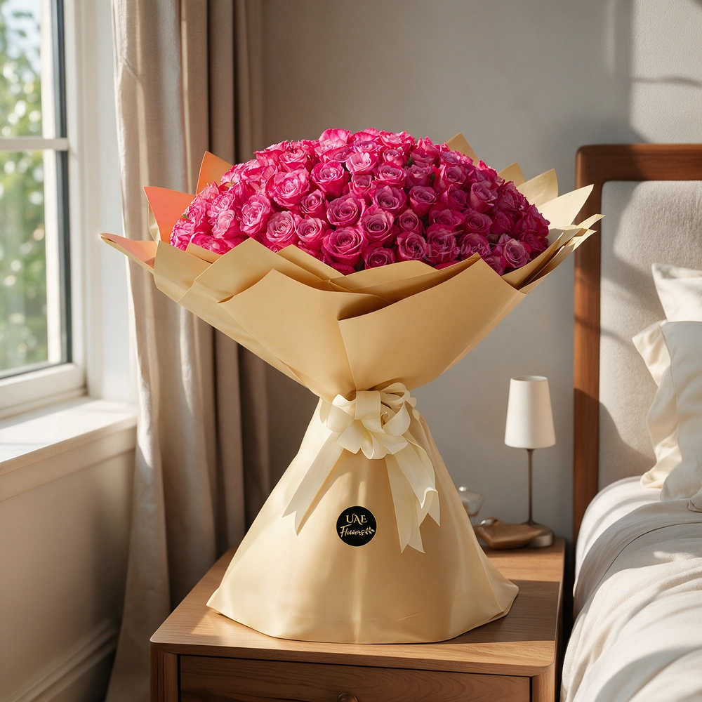 bouquet of 100 purple roses with fillers