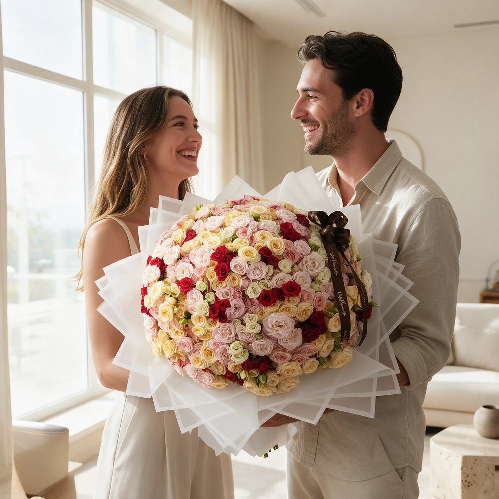 bouquet of 100 mixed spray roses