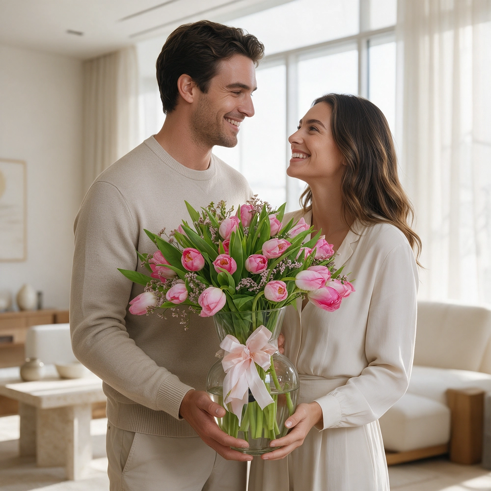 Pink Tulips Vase Arrangement