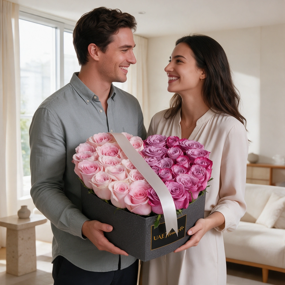18 pink and 18 purple roses