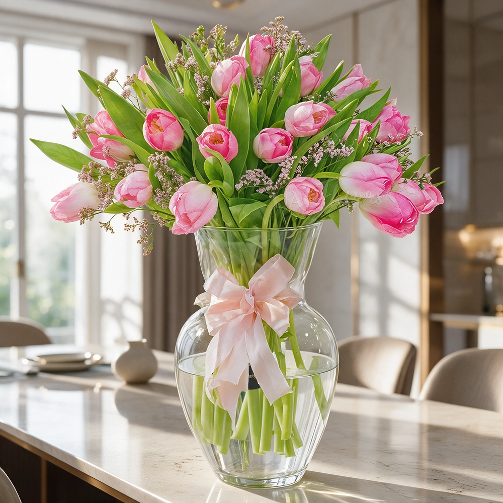 Pink Tulips Vase Arrangement
