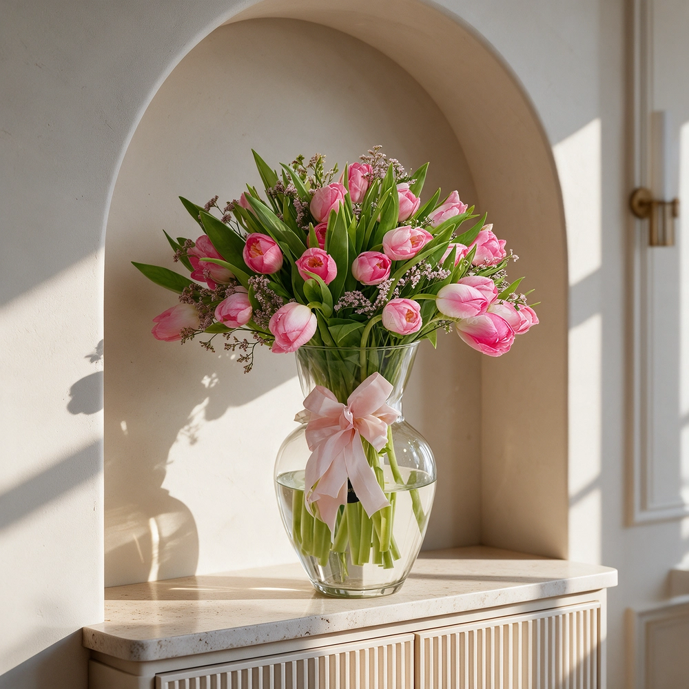 Pink Tulips Vase Arrangement