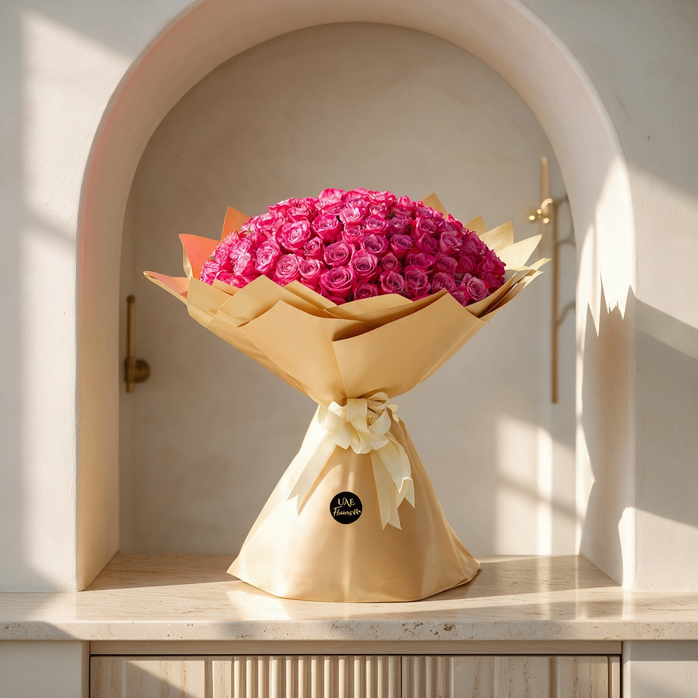 bouquet of 100 purple roses with fillers